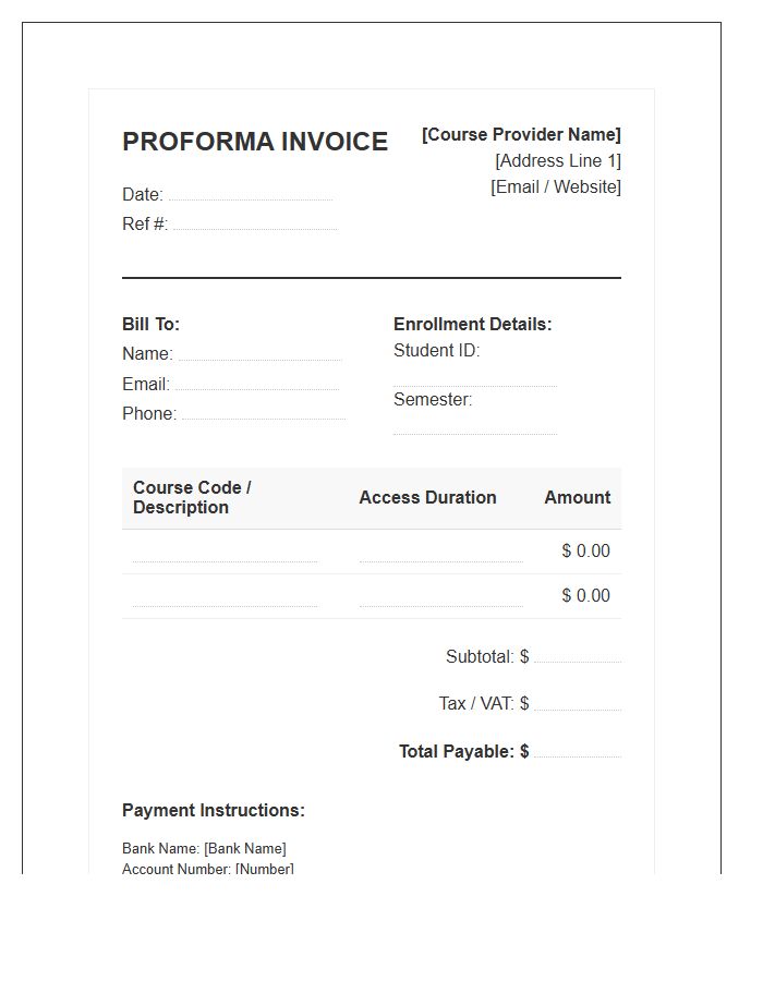 Online Course Enrollment Proforma Invoice Template