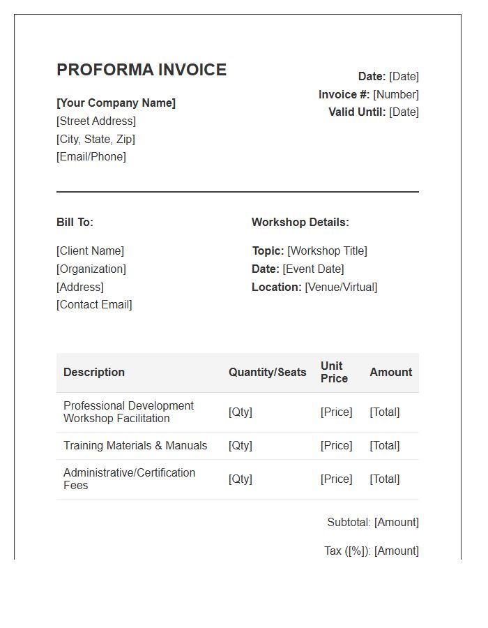 Professional Development Workshop Proforma Invoice Template