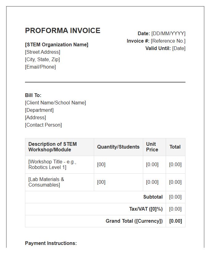 STEM Workshop Fee Proforma Invoice Template