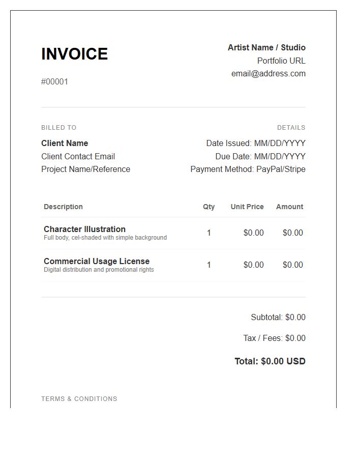 Digital Art Commission Invoice Template