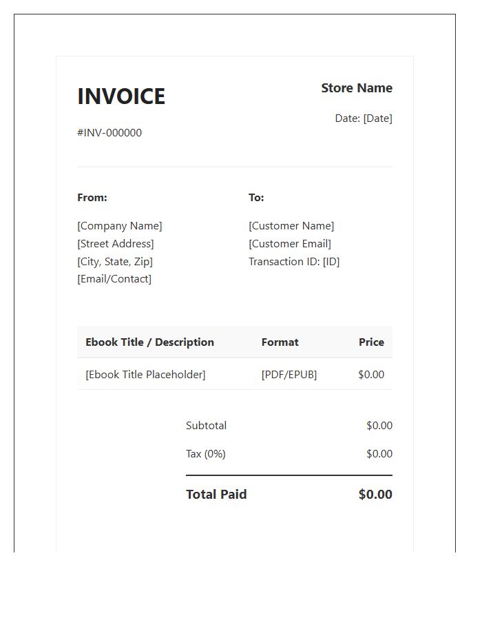 Ebook Purchase Transaction Invoice Template