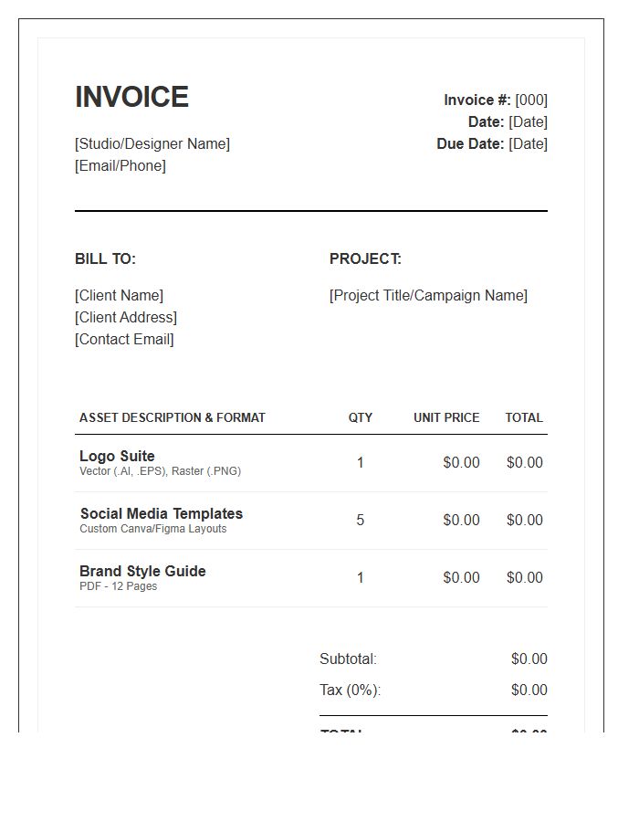 Graphic Design Asset Invoice Template