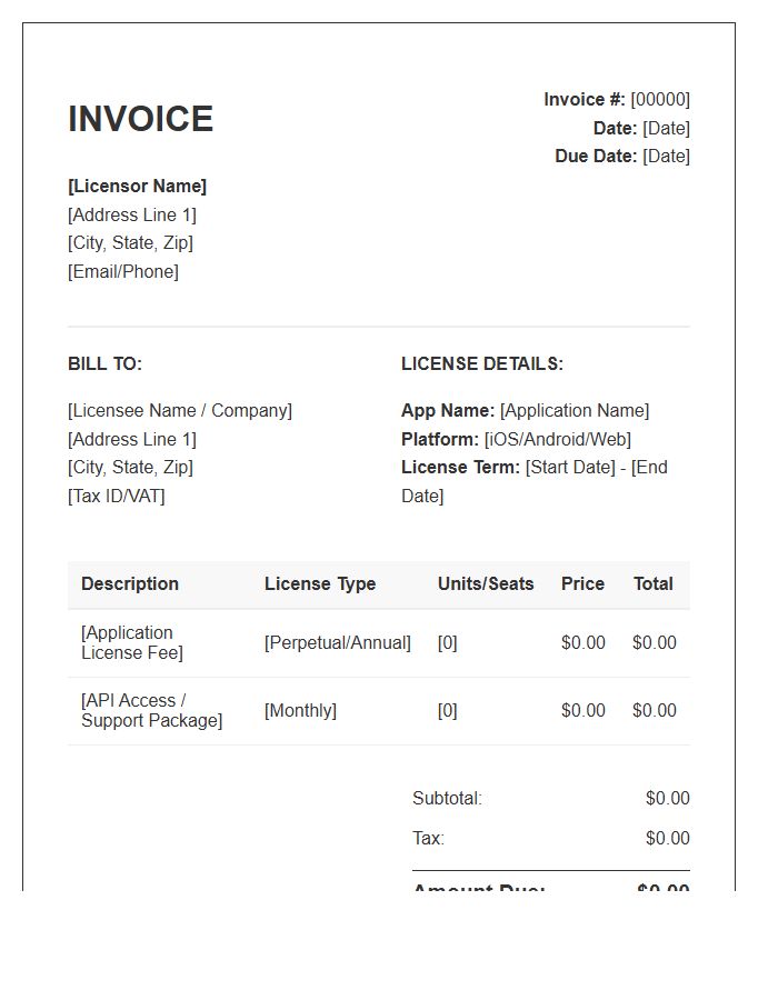 Mobile Application License Invoice Template