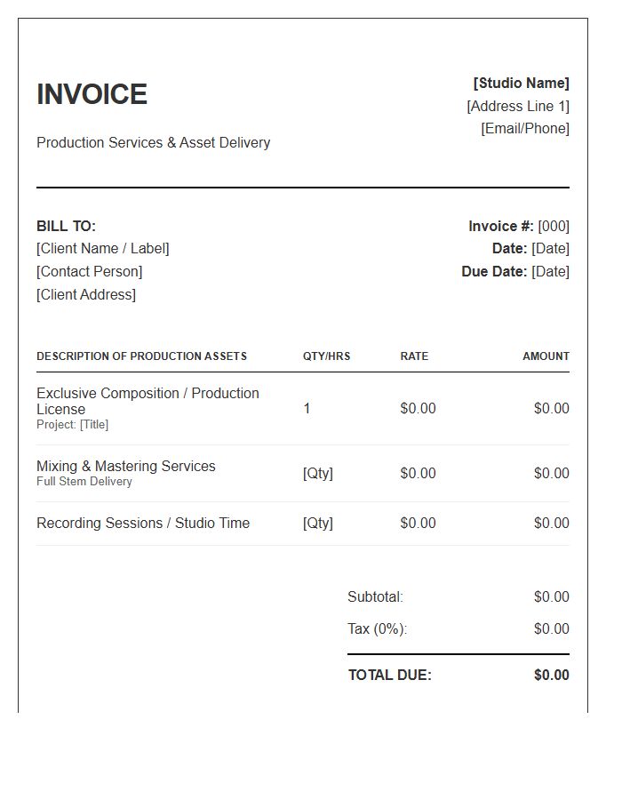 Music Production Kit Invoice Template