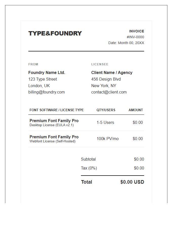 Premium Font License Invoice Template