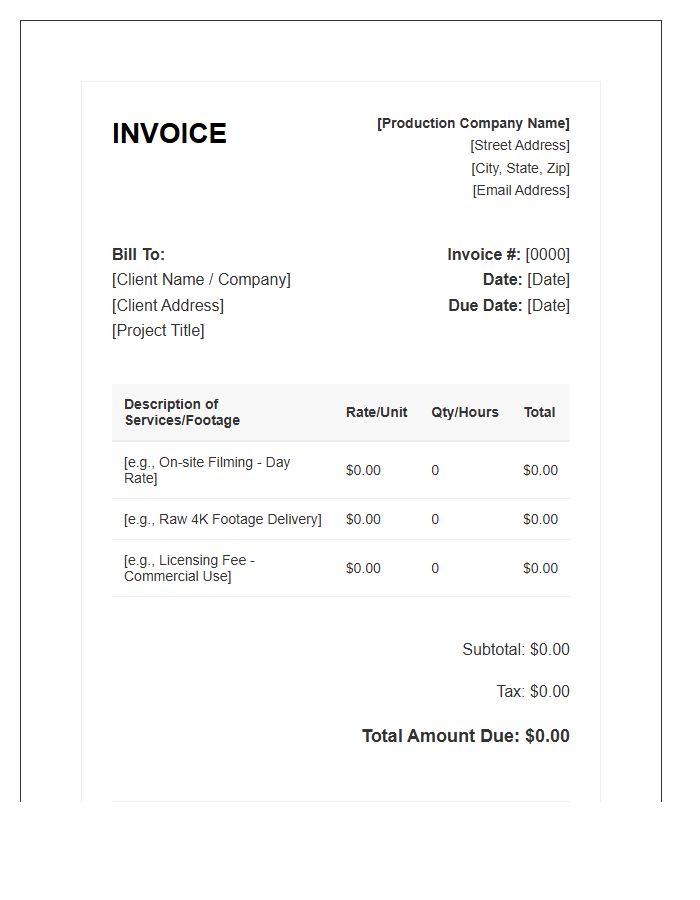 Professional Video Footage Invoice Template