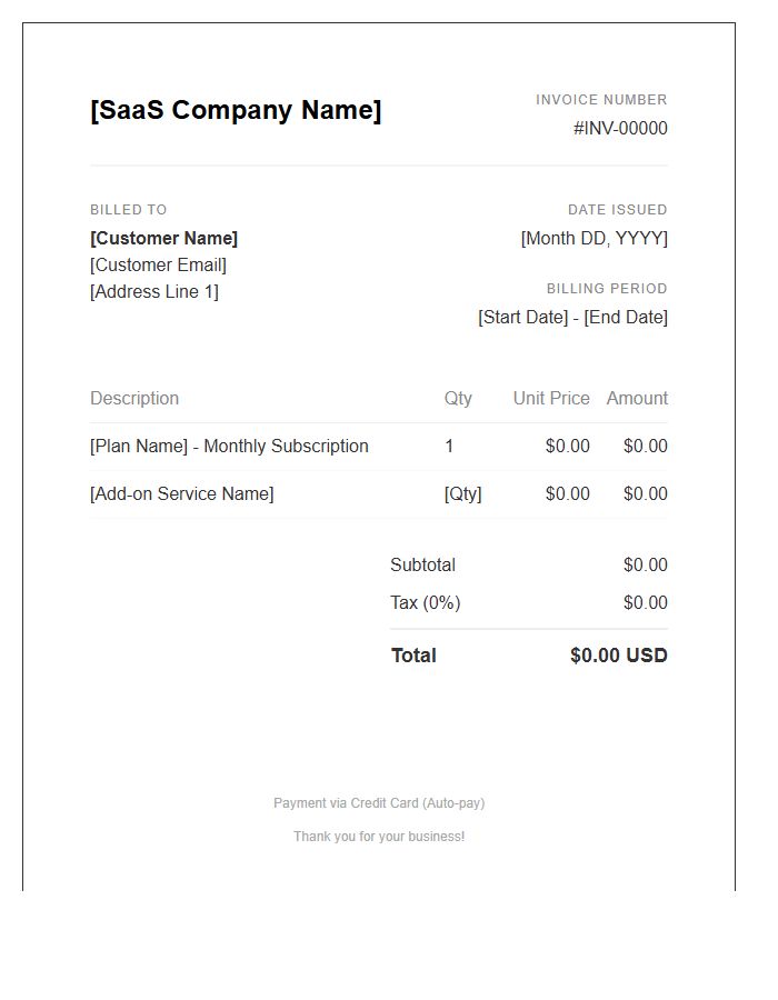 SaaS Subscription Billing Invoice Template