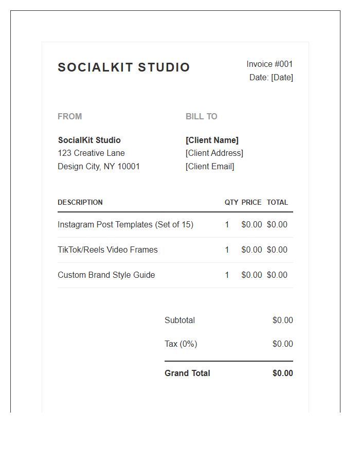 Social Media Template Kit Invoice Template