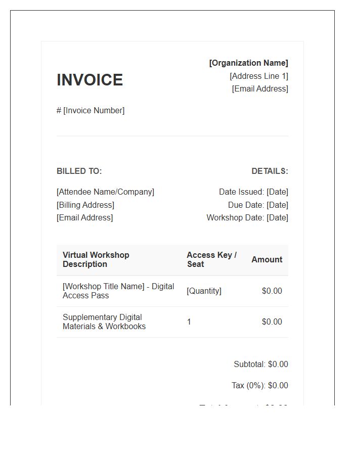 Virtual Workshop Access Invoice Template