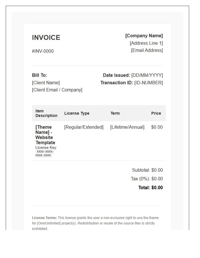 Website Theme License Invoice Template