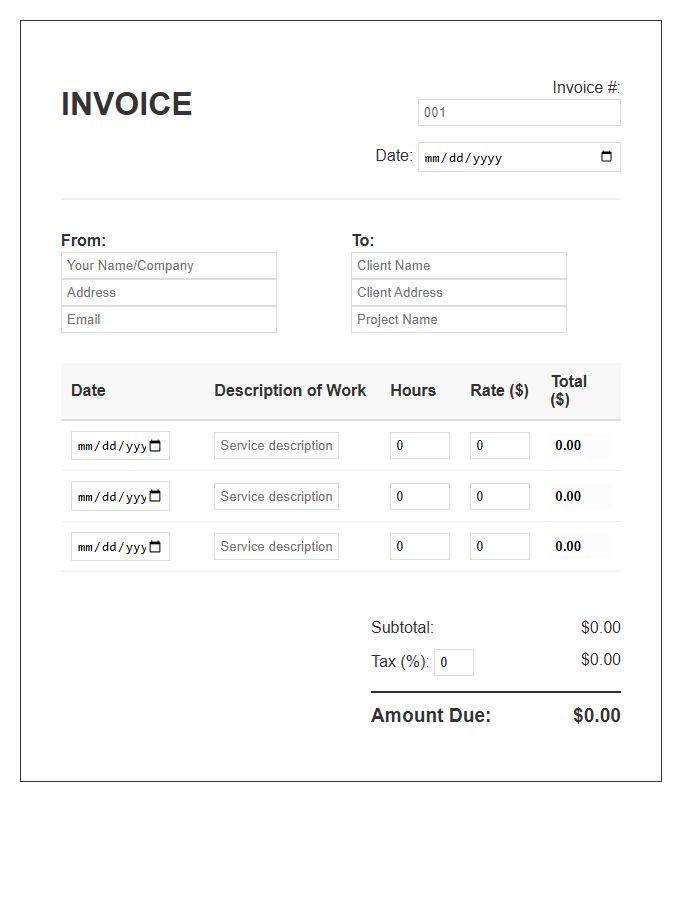 Automated Calculation Timesheet Invoice Template