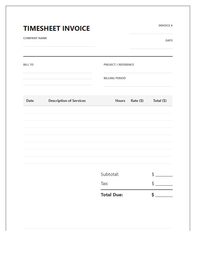 Business Professional Timesheet Invoice Template