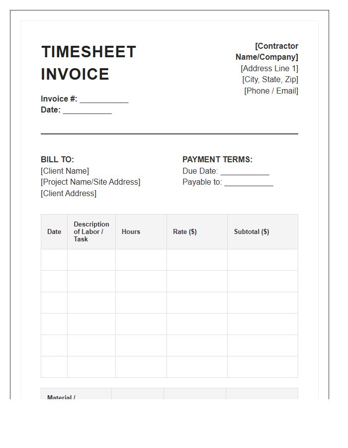 Construction Contractor Timesheet Invoice Template