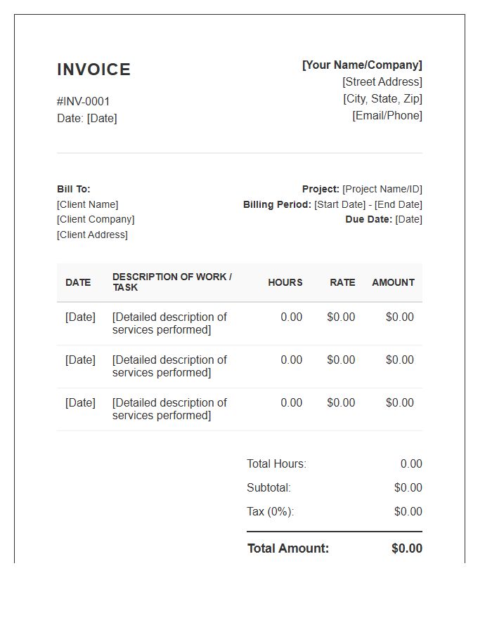Detailed Billable Hours Timesheet Invoice Template