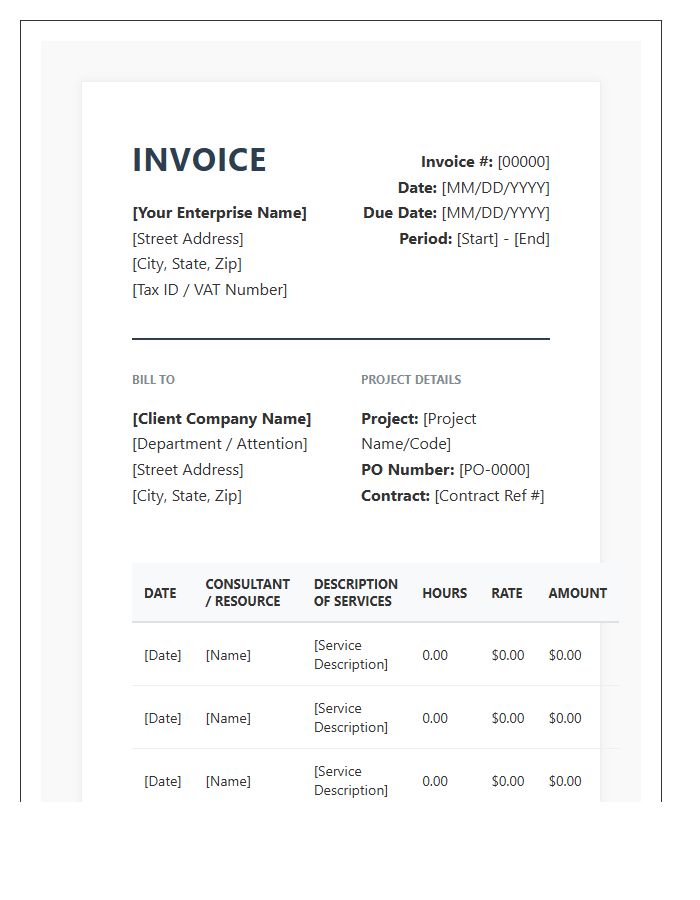 Enterprise Level Timesheet Invoice Template