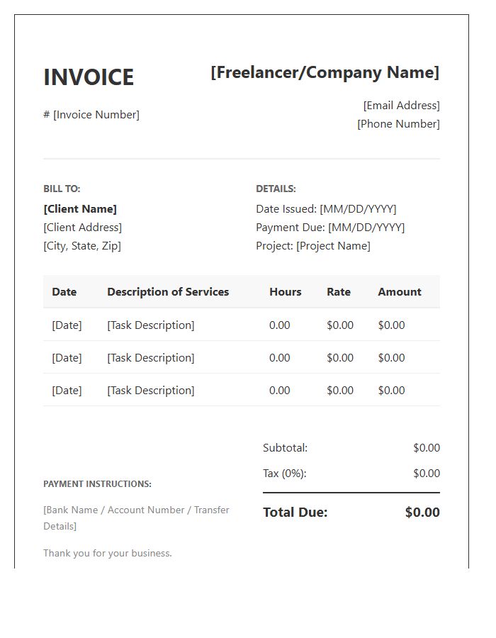 Freelance Services Timesheet Invoice Template