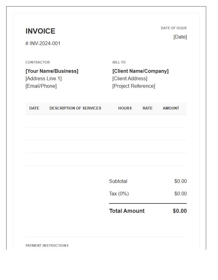 High Quality Contractor Timesheet Invoice Template