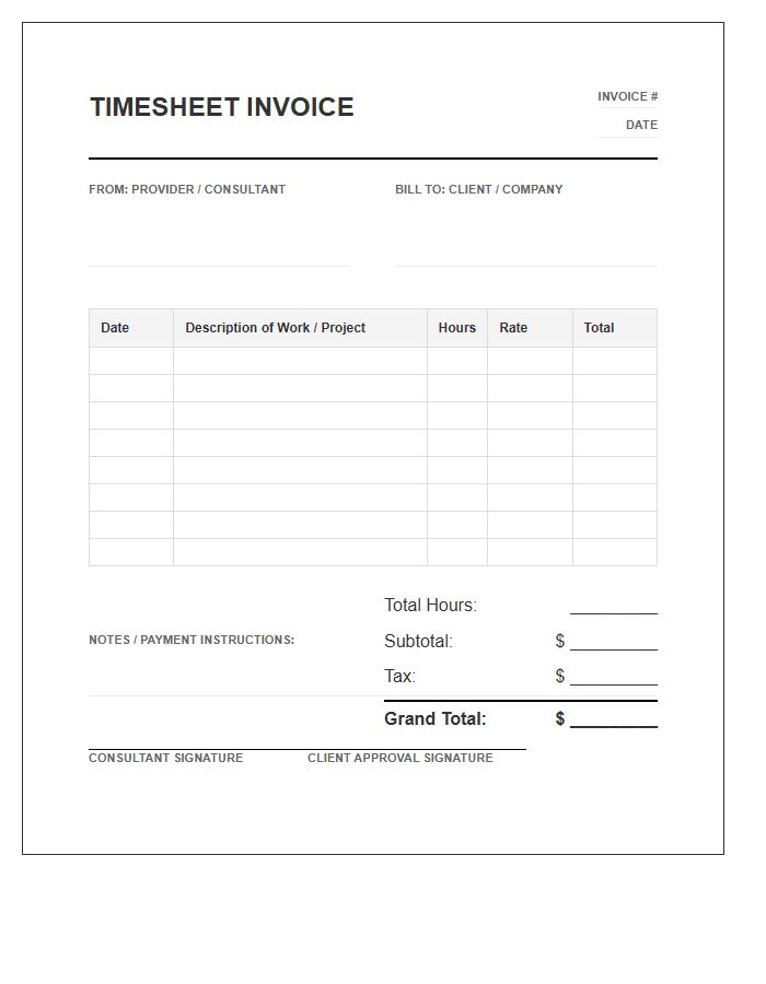 Official Business Timesheet Invoice Template