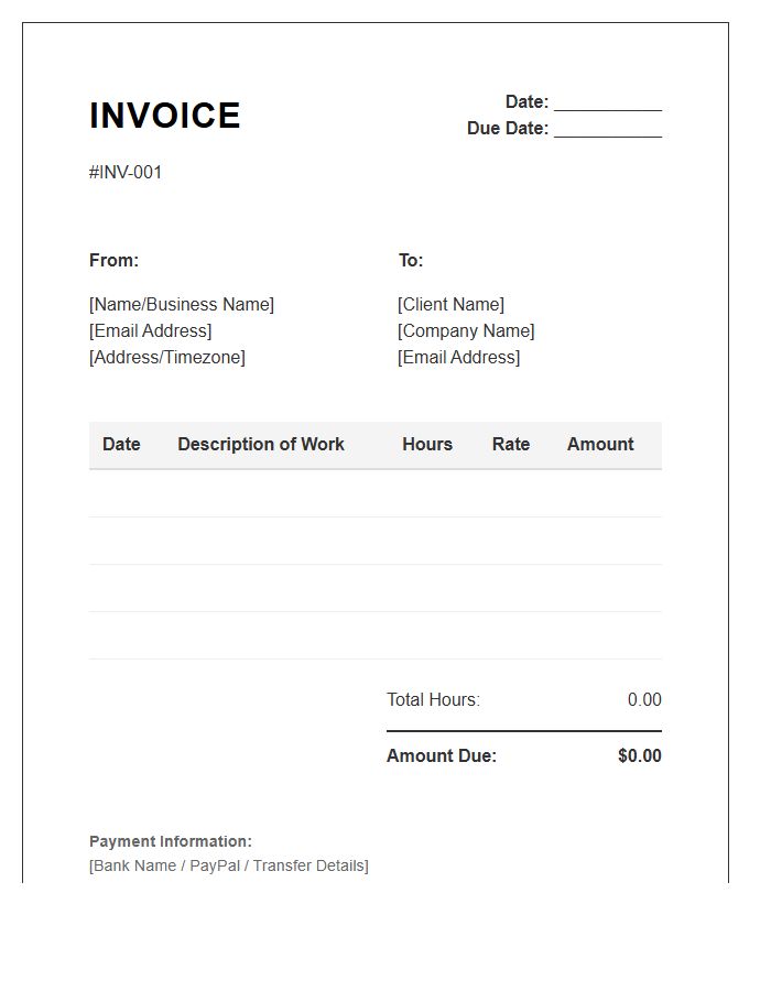 Remote Worker Timesheet Invoice Template