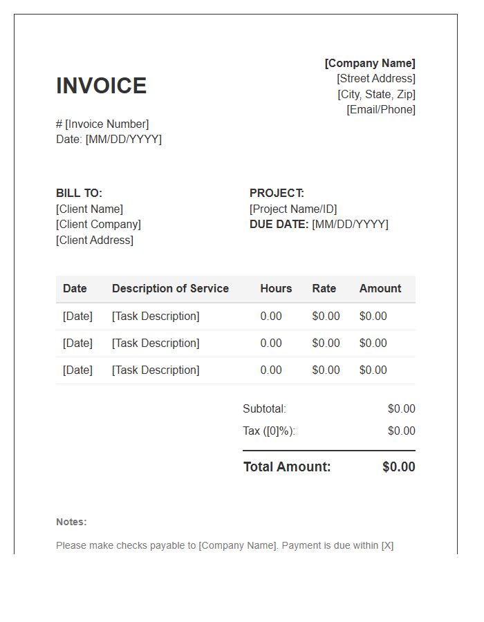 Standard Billable Time Tracking Invoice Template