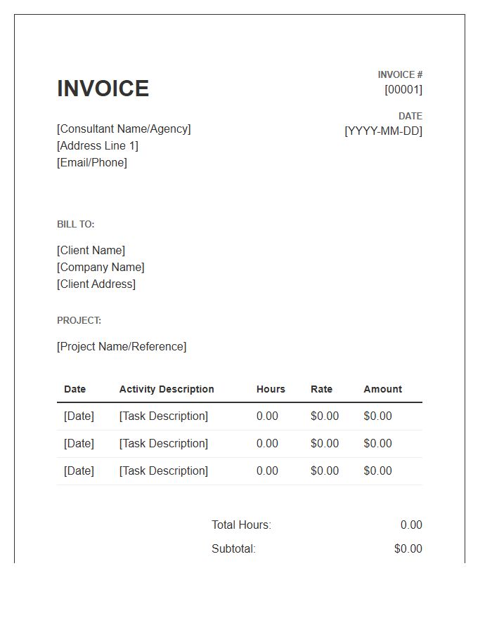 Consultancy Project Hours Tracking Invoice Template