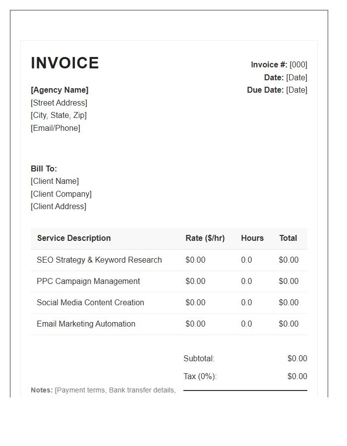 Digital Marketing Agency Hourly Invoice Template