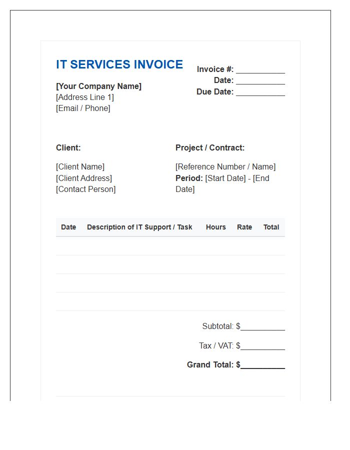 IT Managed Services Timesheet Invoice Template