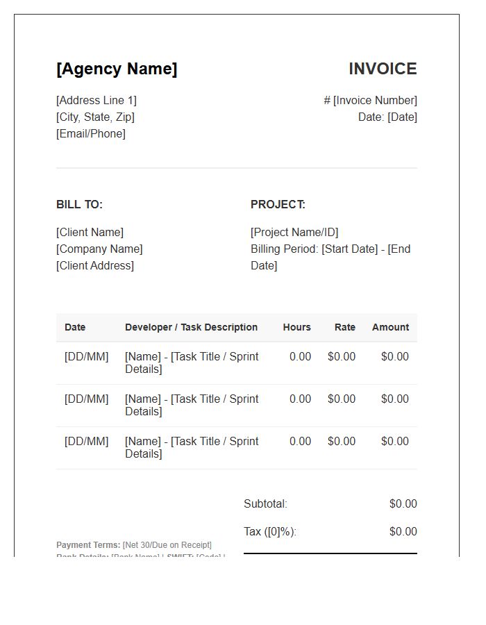 Software Development Agency Timesheet Invoice Template