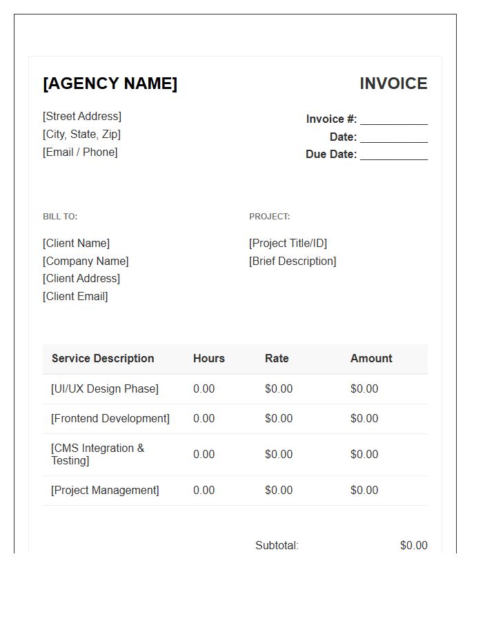 Web Design Agency Hourly Invoice Template