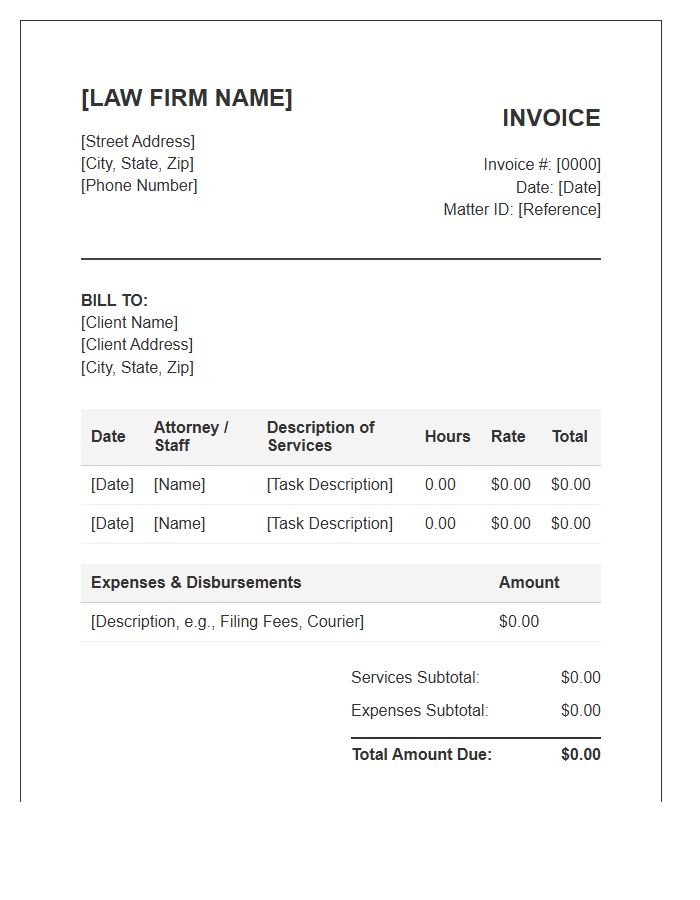 Attorney Hourly Billing Invoice Template