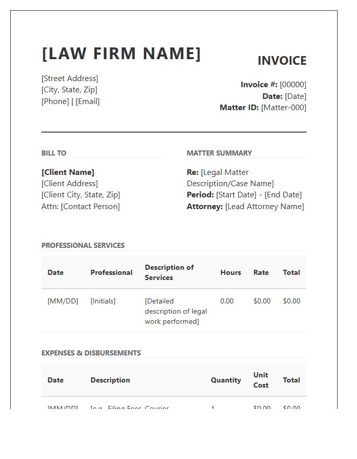 Comprehensive Attorney Billing Invoice Template