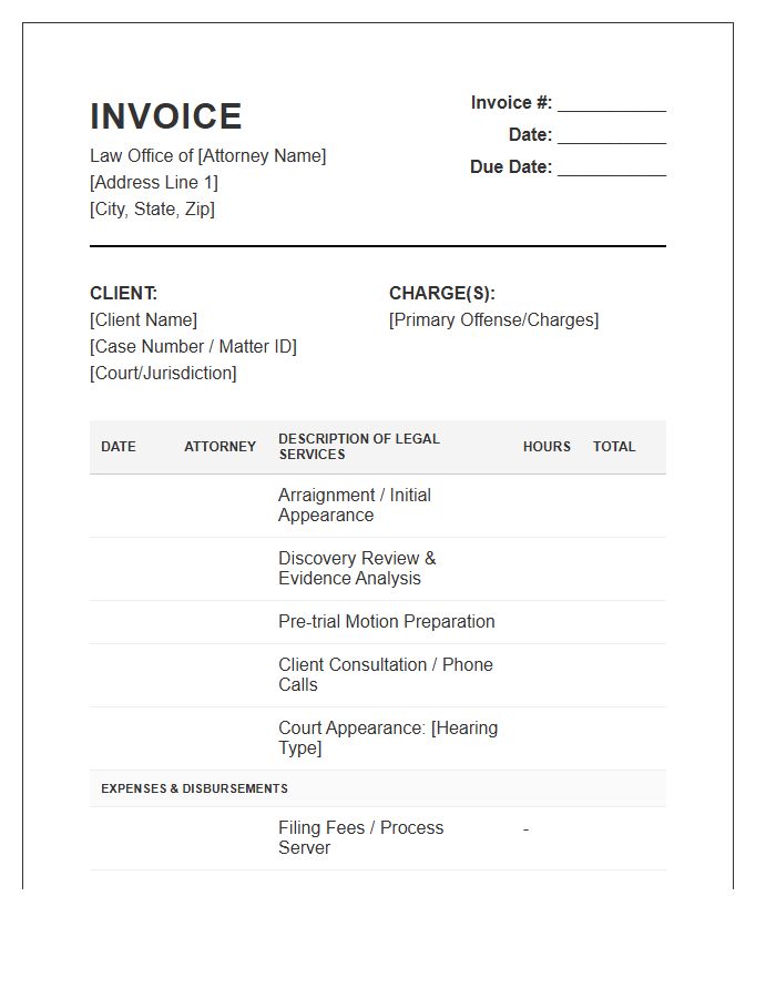 Criminal Defense Timesheet Invoice Template