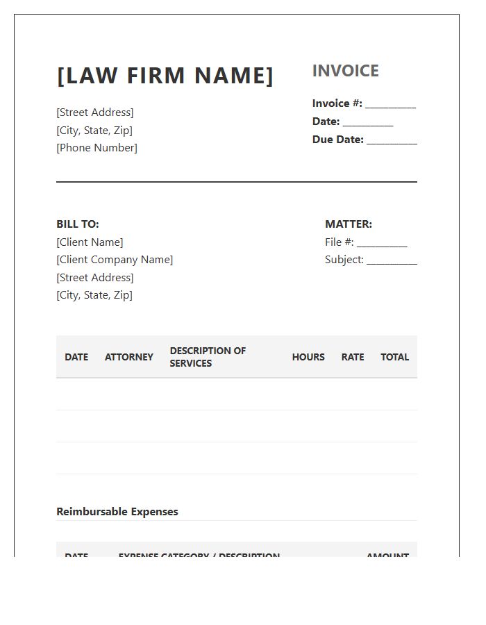 Detailed Attorney Timesheet Invoice Template