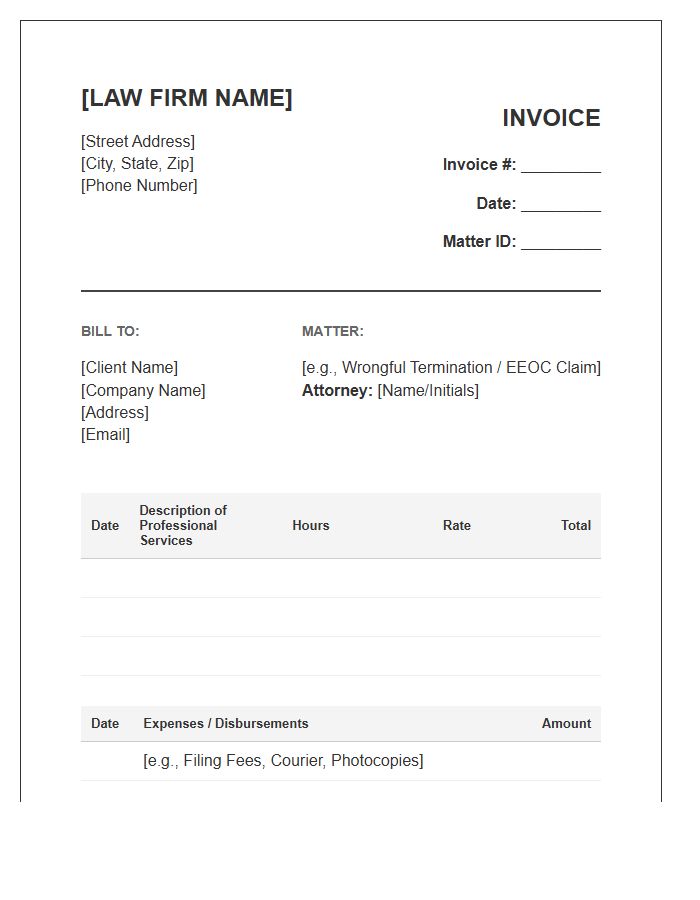 Employment Law Hourly Invoice Template