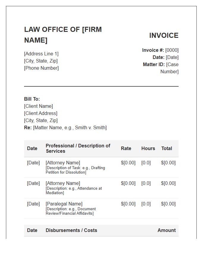 Family Law Hourly Invoice Template