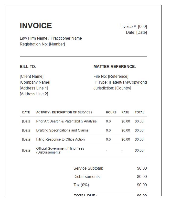 Intellectual Property Timesheet Invoice Template