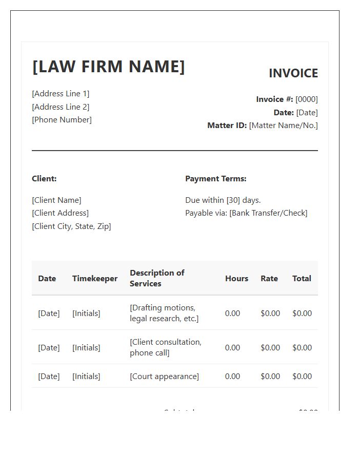 Lawyer Time Tracking Invoice Template