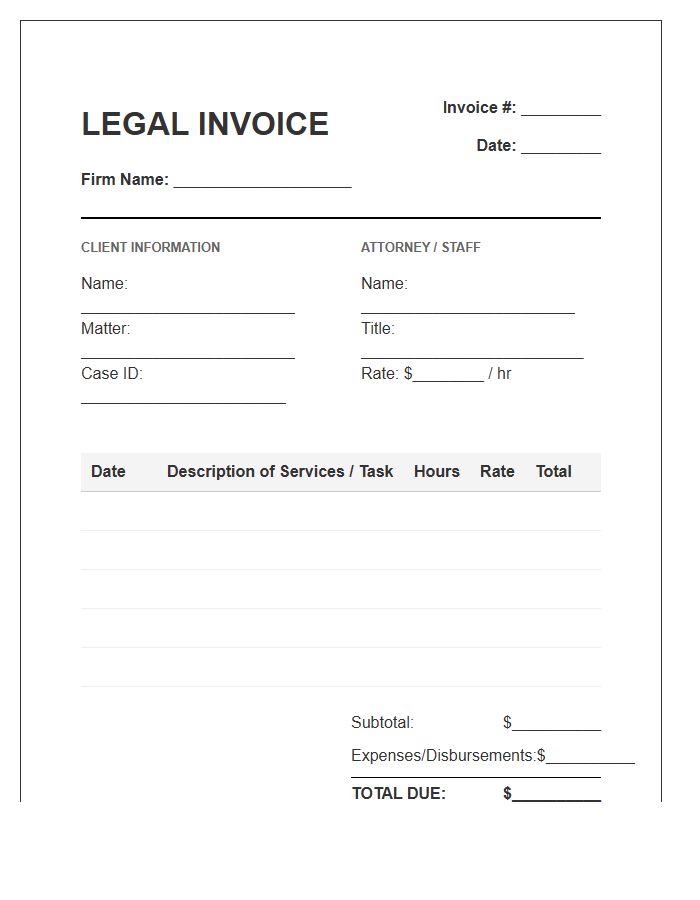 Legal Services Timesheet Invoice Template