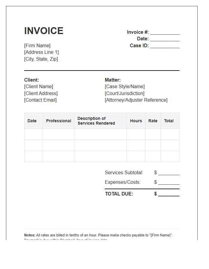 Litigation Services Timesheet Invoice Template