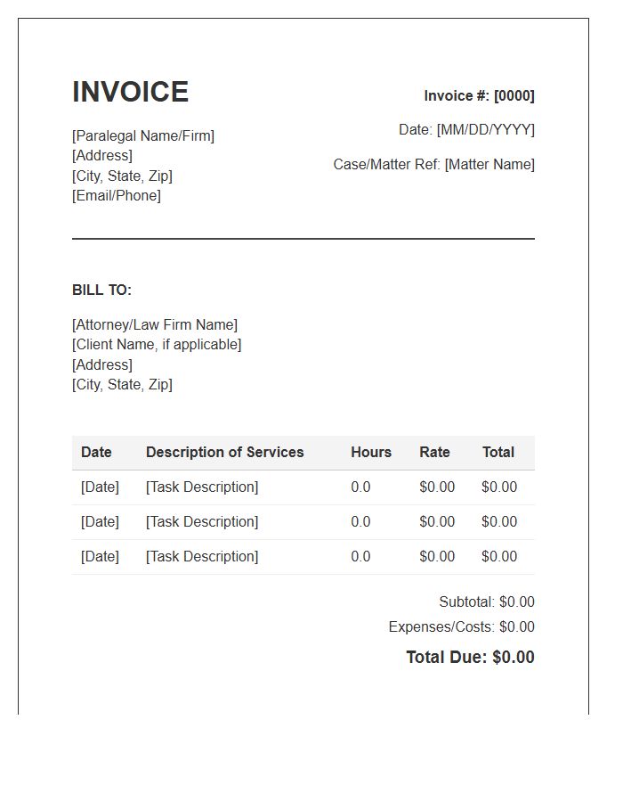 Paralegal Hourly Billing Invoice Template