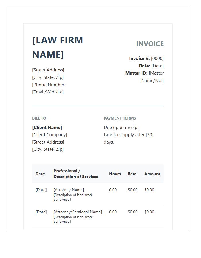 Professional Law Firm Invoice Template