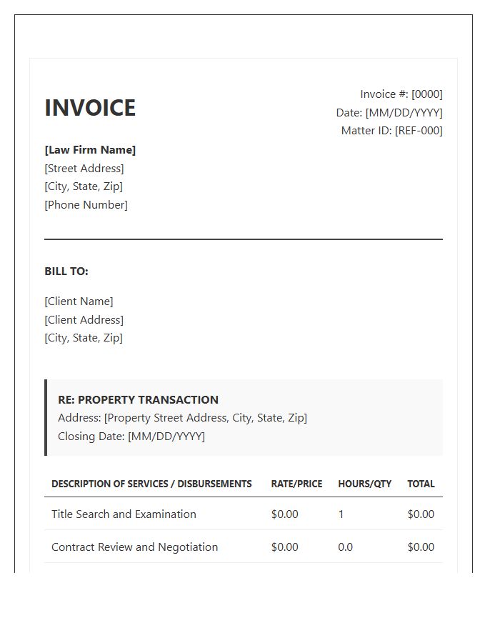 Real Estate Attorney Invoice Template