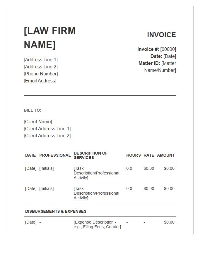 Standard Legal Timesheet Invoice Template