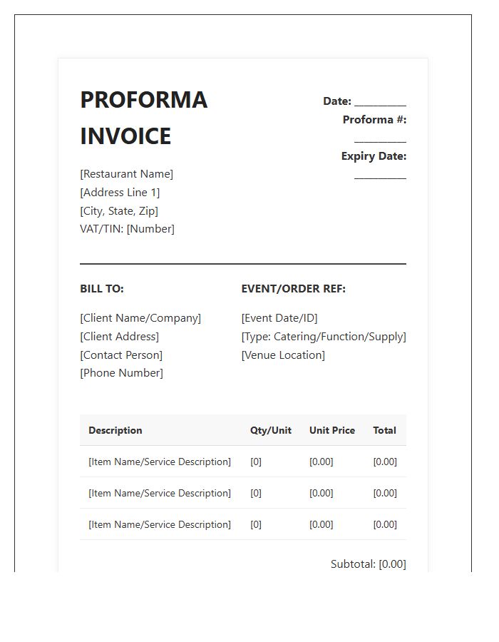Commercial Restaurant Management Proforma Invoice Template