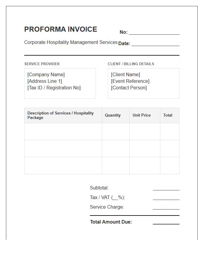 Corporate Hospitality Management Proforma Invoice Template