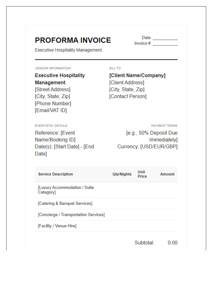 Executive Hospitality Management Proforma Invoice Template