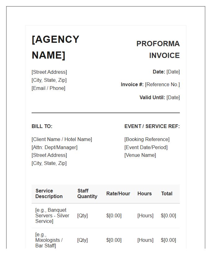 Hospitality Agency Professional Proforma Invoice Template