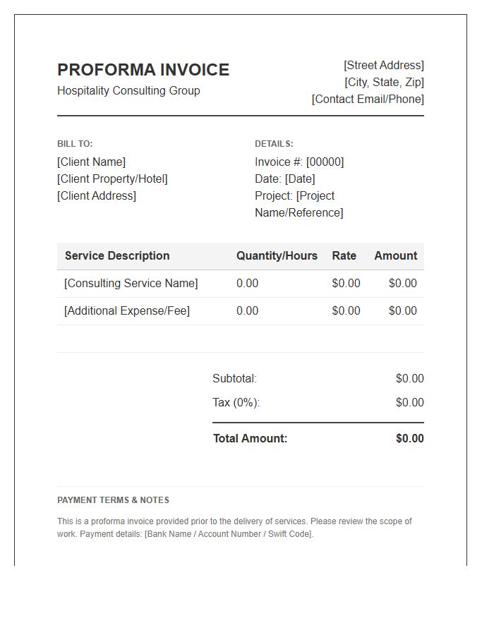 Hospitality Consulting Group Proforma Invoice Template