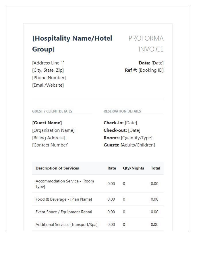 Hospitality Management Proforma Invoice Template