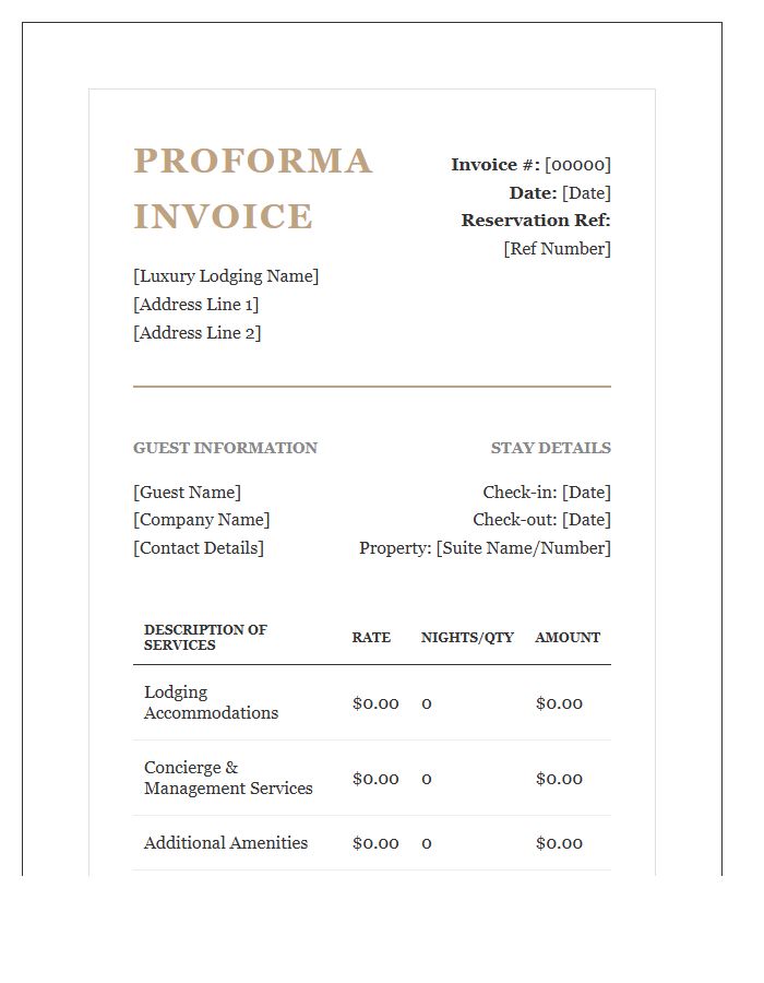 Luxury Lodging Management Proforma Invoice Template